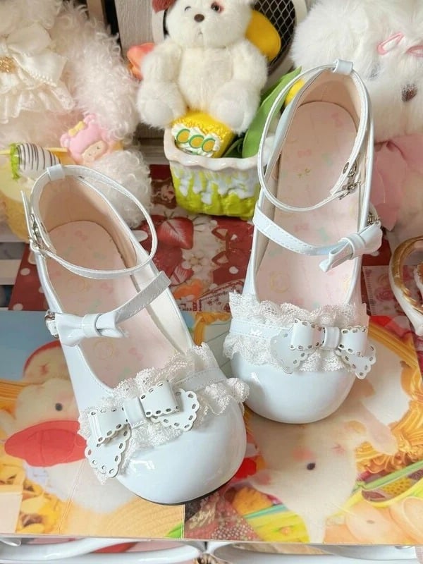 Sky Blue Kawaii Butterfly Bow Round Toe Mary Jane - MUMA Lolita
