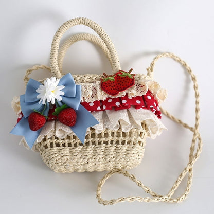 Strawberry Red Crochet Blue Bag Details Crossbody with