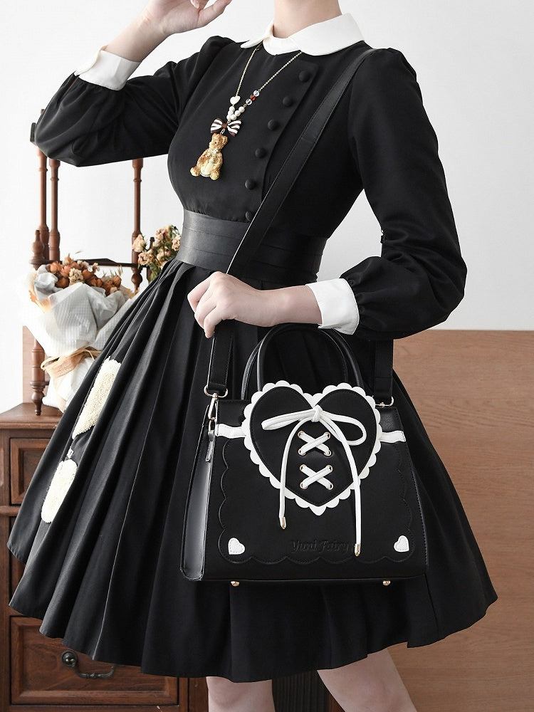 Black Lace-up Heart Lolita Bag - Yuni Fairy