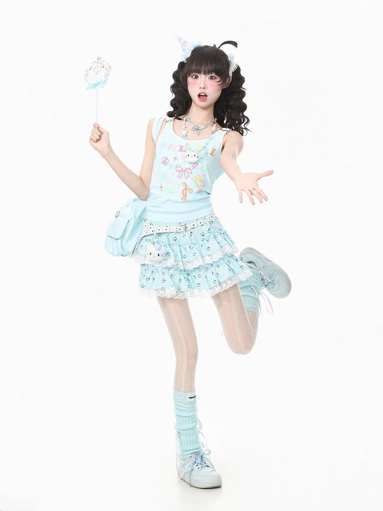 Blue Polka Dot Bow Camisole Top with Kawaii Style - Languid Park