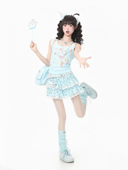 Blue Polka Dot Bow Camisole Top with Kawaii Style - Languid Park