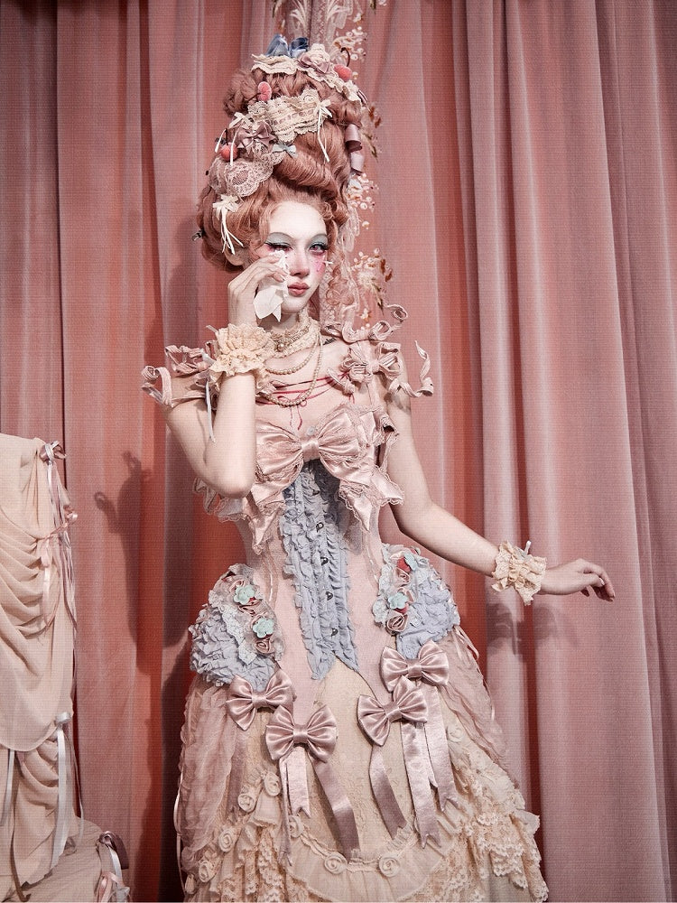 Strawberry Mousse Rococo Corset Top with Detachable Chest Bow and Shoulder Straps - Blood Supply