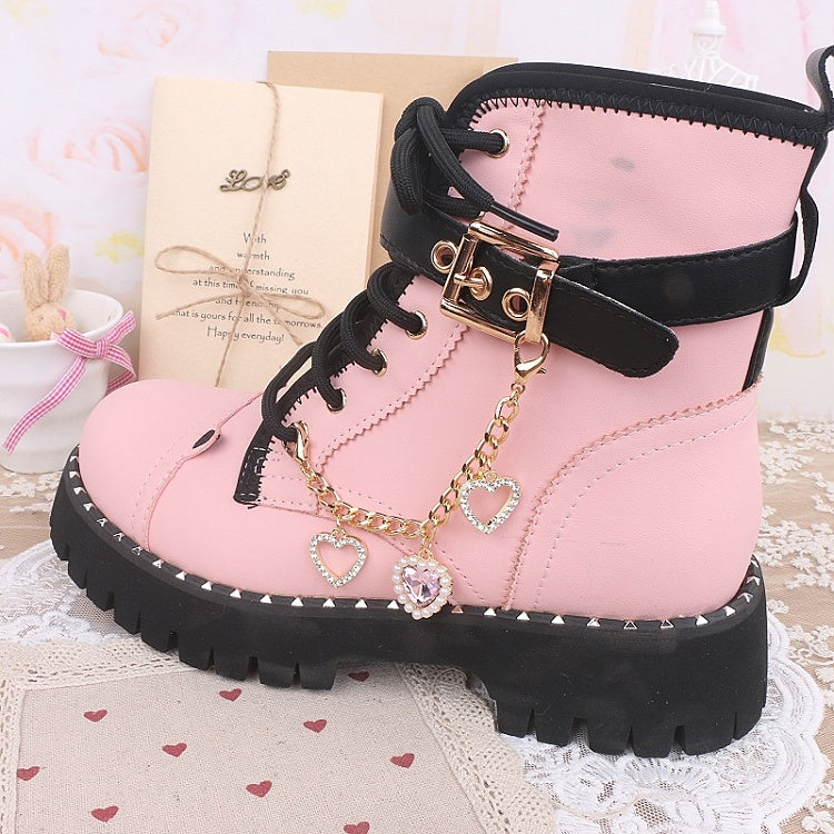 Jirai Options 7 Kei Shoe Chain Heart Pearl Color Rhinestone