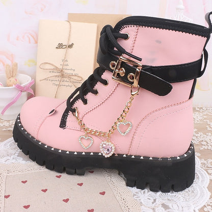 Jirai Options 7 Kei Shoe Chain Heart Pearl Color Rhinestone