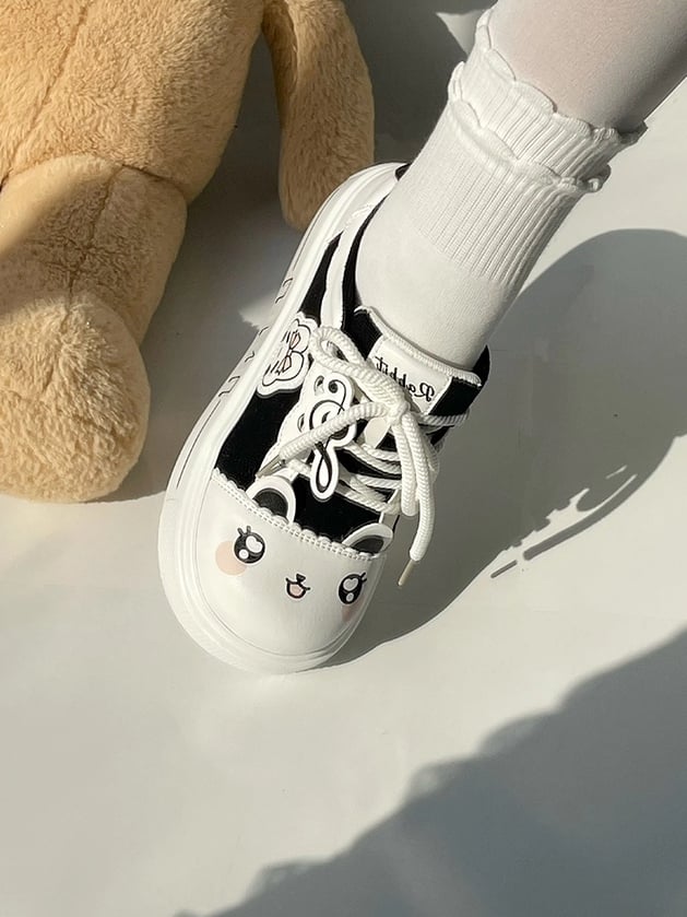Music Note - Black Core Sneakers with Bunny Theme Details Otaku Platform Scalloped Trim