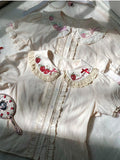 Red with Strawberry Short-Sleeve Off-White Embroidery Blouse Lolita Ruffled