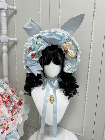 Blaue Haube Ohren Rosa Süßes Gelb Weiß Lolita Bunny /