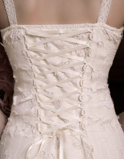 Creme Schleifen Herz Ausschnitt Licht Kleid Goth Pink Romantische Slip Sommer