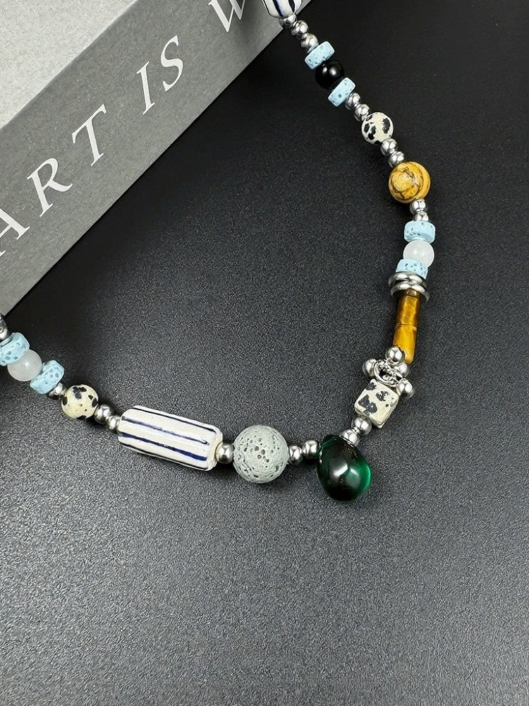 Silver Asymmetrical Beaded Necklace - YSHXS