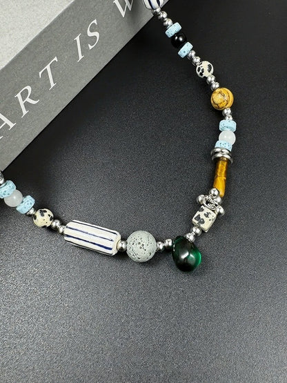 Silver Asymmetrical Beaded Necklace - YSHXS