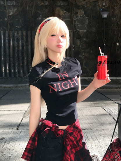 Letter Print Glamorous Cropped Black/White T-Shirt