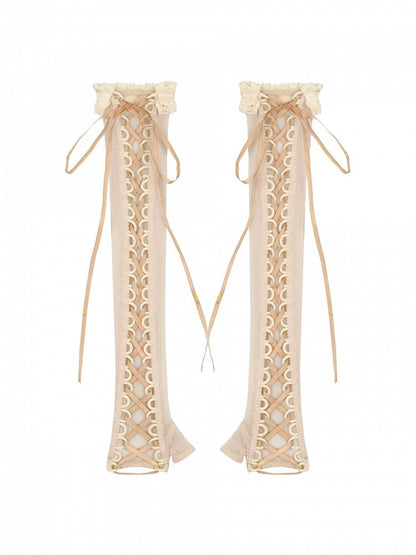 Apricot Lace-up Straps Gloves