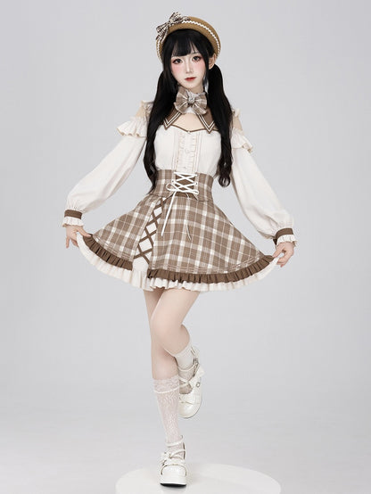Coffee Long-Sleeve Blouse with Detachable Collar and Bowtie - DevilInspired Exclusive Collection