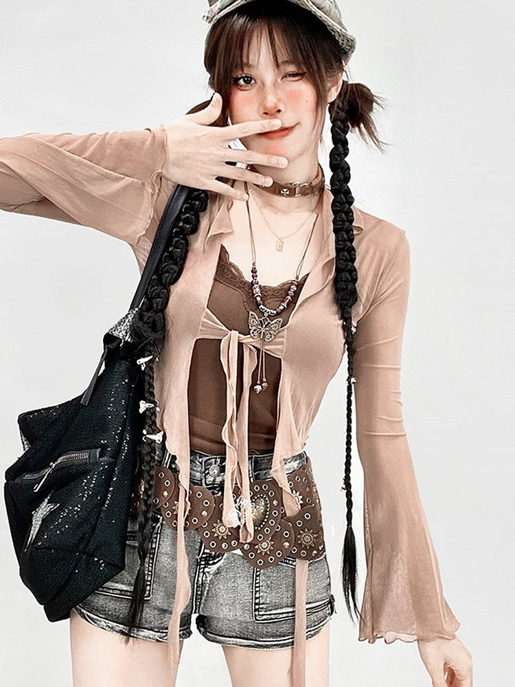 mit Spitze, braunem Top-Besatz, Cami-Cups, gepolstert