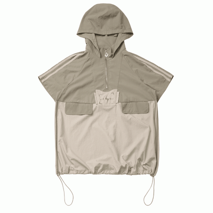 Khaki Colorblock Lightning Embroidery Drawstring Techwear Hooded T-shirt Hem