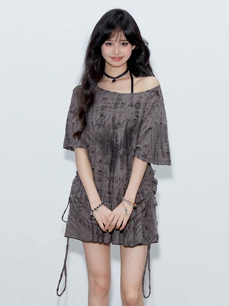 Elastic Y2K Punk Skirt Mini Tiered Waist with Wasteland Gray