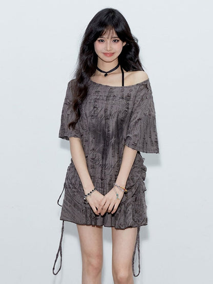 Elastic Y2K Punk Skirt Mini Tiered Waist with Wasteland Gray