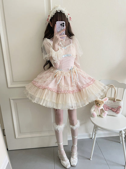 Jumper Bows Pink Lolita Balletcore Short Small Dress Skirt Fabric