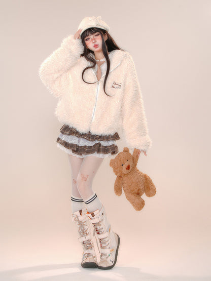 Tiered Plaid Brown Bow Accents Skirt