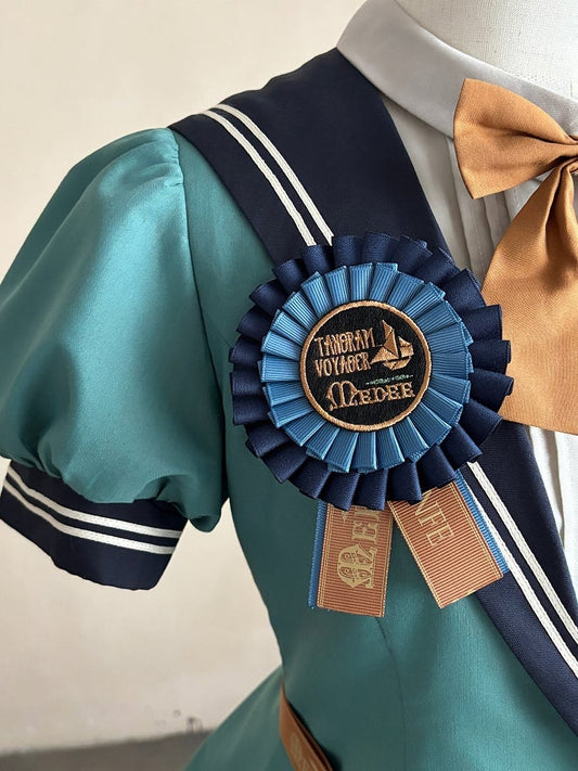Dark Blue Ruffled Lolita Badge Tangram Embroidery - LilyVow