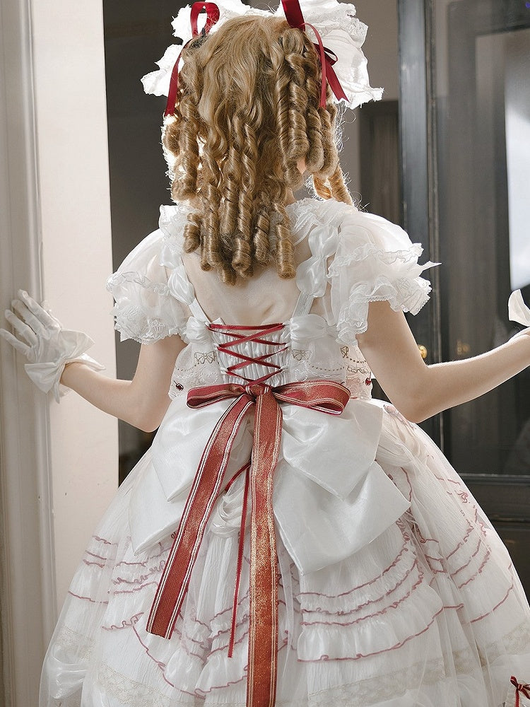 White Round Neck Blouse Lolita Sleeves Puff