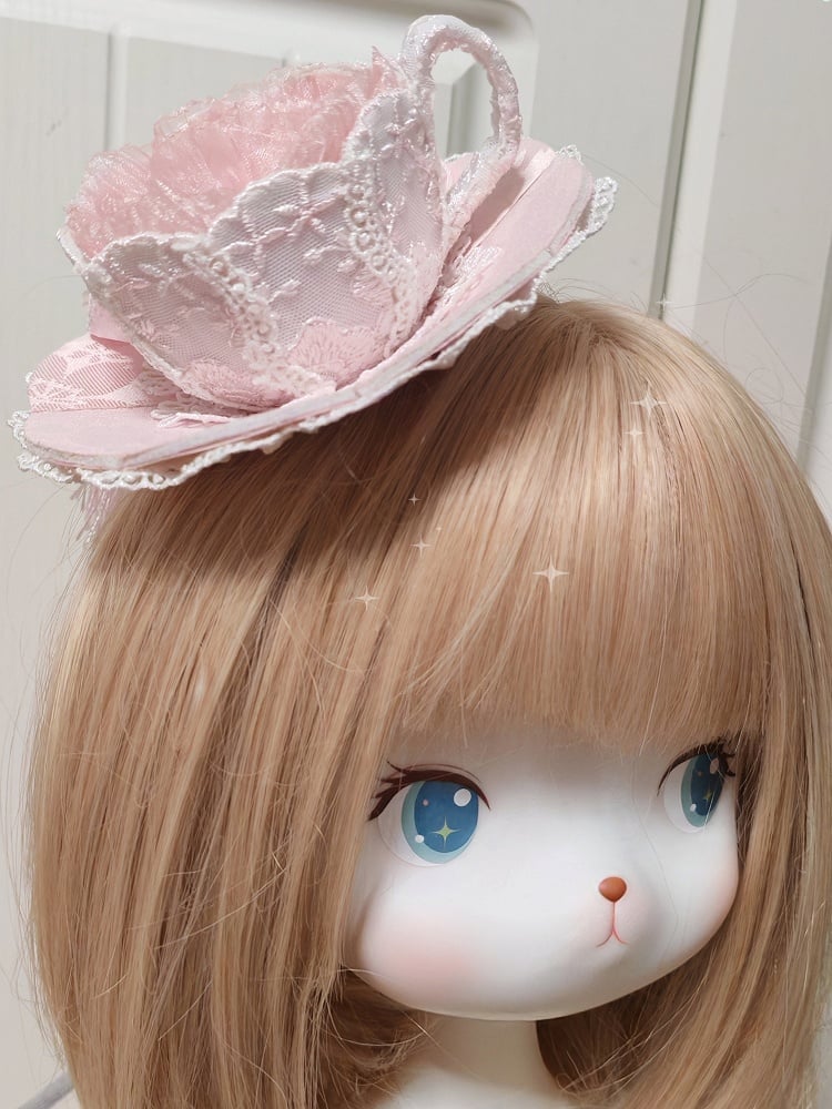 Lace Hat Chinoiserie Tassel Sweet Teacup-Shaped With Lolita Pink Mini