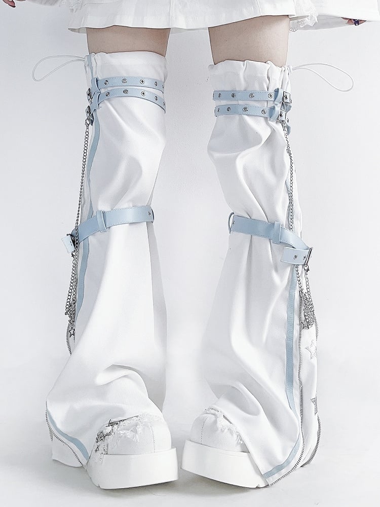 Jambières au-dessus du genou Kaiwai Star Appliques blanches et bleu clair