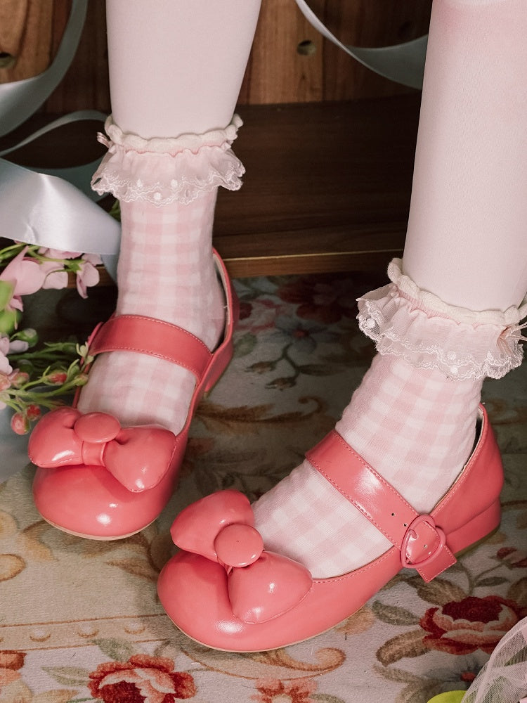 Mary Bow im Lolita-Top Pink Toe Janes - Sweet Heart Heels Schnalle Round Dark Low