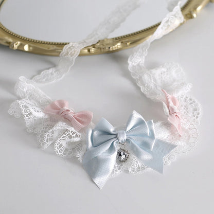 Choker Lace Blue Pendant Pink Light Layered Crystal with