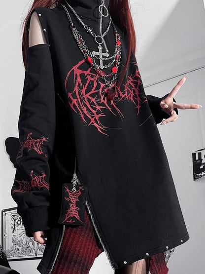 デザインカットアウトスウェットシャツショルダーエモブラックホワイトパンク