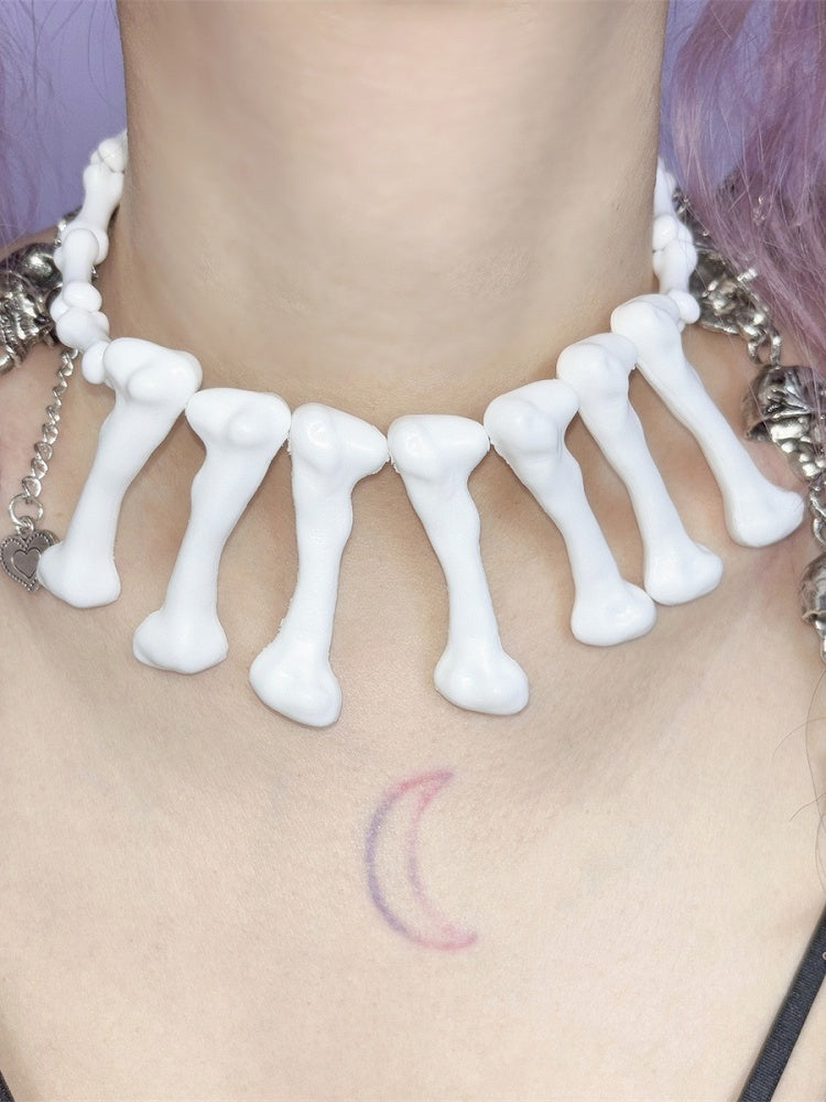 Gyaru Weiß Y2K Fashion Choker Anhänger Knochen