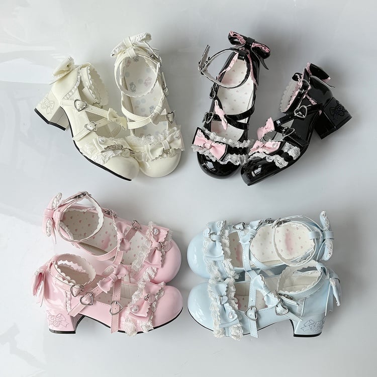 - Black PU Sweet Lolita with Details Leather Bow Janes Mary