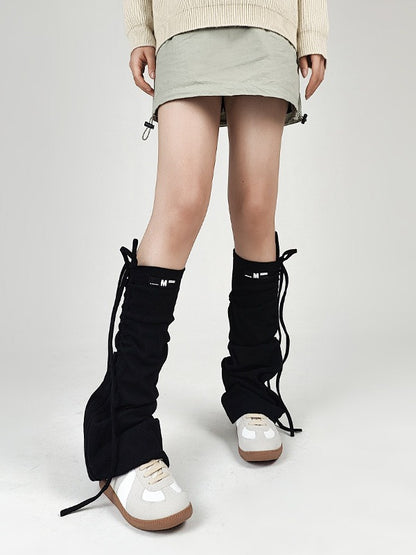 Y2K Leg Warmers with Drawstring and Ruffled Design - Solost