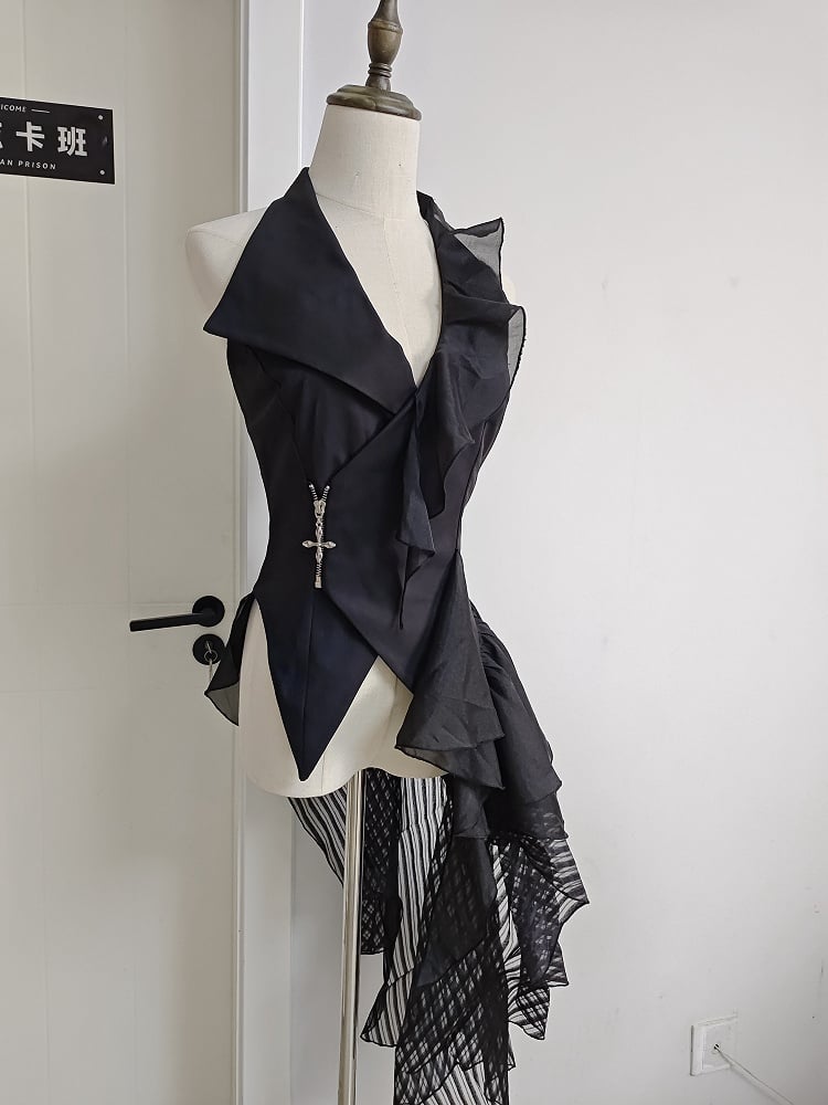 Waistcoat Gothic Ouji Lolita with Black Train Detachable Asymmetrical Design