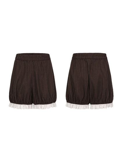 Elastic Size with Set: Straps Trim Black Striped Waist Skirt Adjustable Overall Ruffled Bloomers Plus