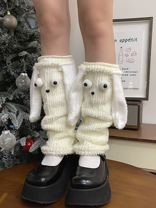 White/Black/Brown Sweet Puppy Ear Plush Leg Warmers
