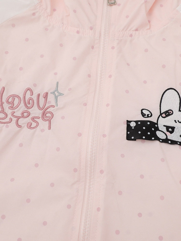 Cute Pink Bunny-Ear Hooded Sun Coat with Polka Dots