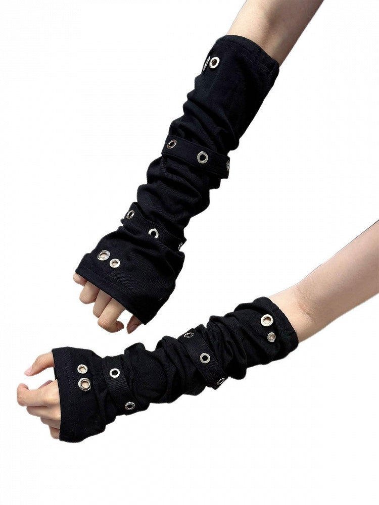 Black Arm Warmers with Metal Eyelet Details - Blazed Field