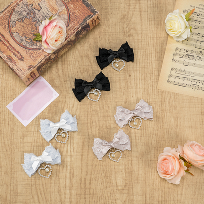 5色のビーズハートチャーム ジライケイ レースリボンヘアクリップ