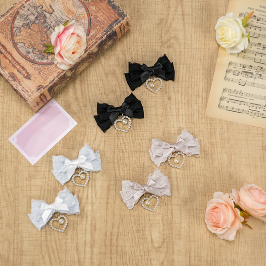 5色のビーズハートチャーム ジライケイ レースリボンヘアクリップ