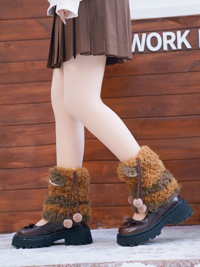 Leg Brown Pompon With Red Panda Plush Warmers