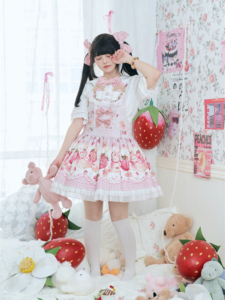 ホワイト＆ピンクのリボン付きピーターパンカラーのスイートロリータブラウス