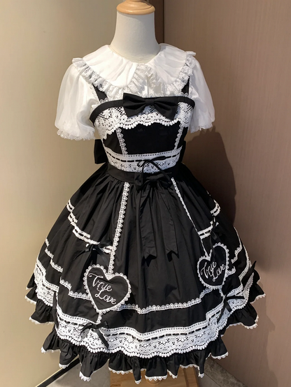 Sweetheart Rock Baumwolle Applikation Weiß und Alt Schwarz Pullover Lolita Kleid Schule