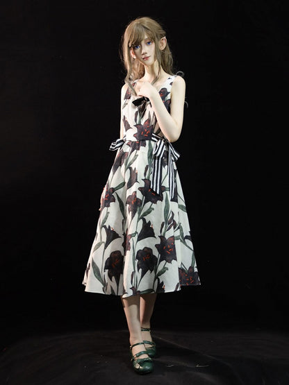 with Lily Lolita Accents White Print Ribbon Striped Black Dress