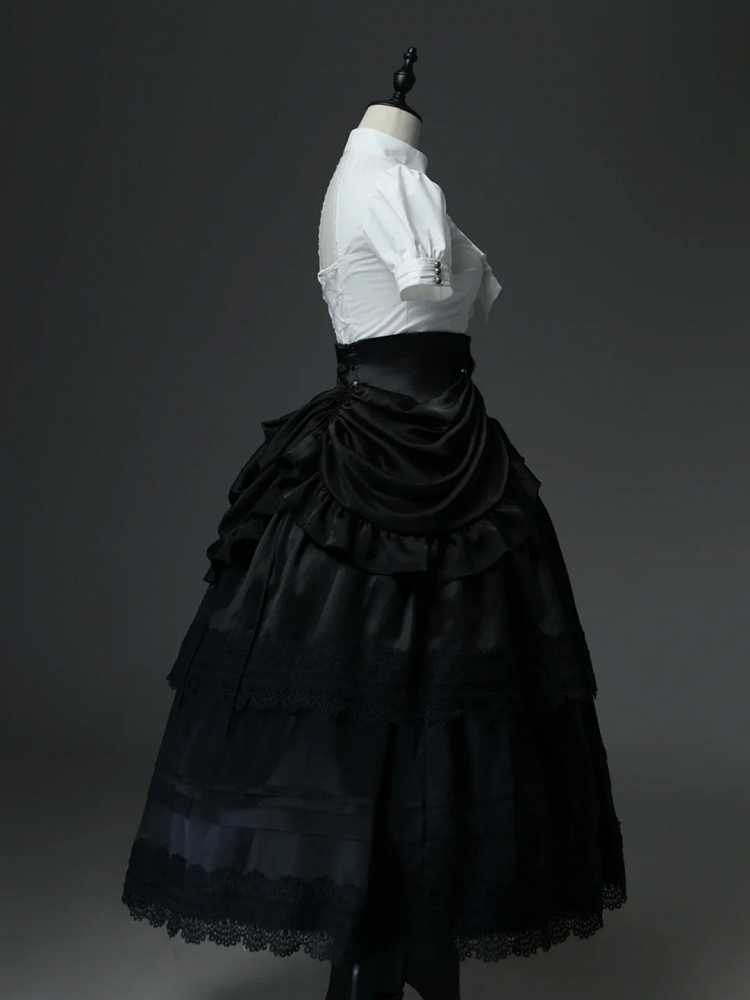 Boned High-Waist Gothic Skirt with Detachable Overlay