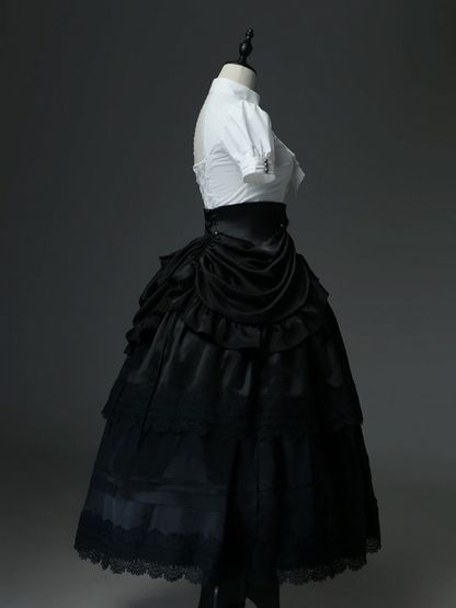 Boned High-Waist Gothic Skirt with Detachable Overlay