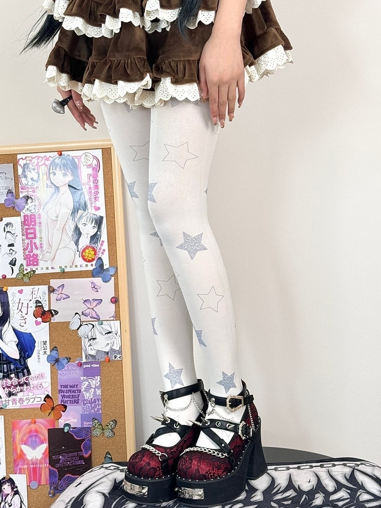 Sweet Tights Print White Star Lolita