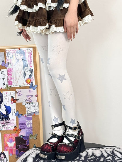Sweet Tights Print White Star Lolita