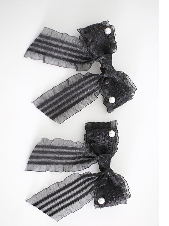 Black Striped Beaded Bowknot Sweet Pattern Decorated Hairclips Lolita