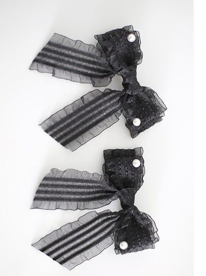 Black Striped Beaded Bowknot Sweet Pattern Decorated Hairclips Lolita
